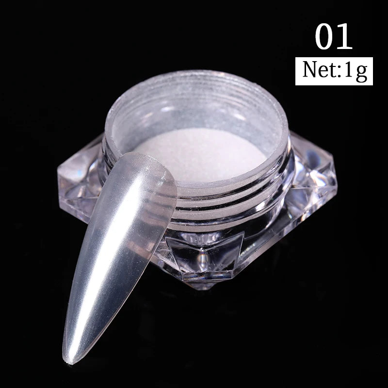 White Pearl Nail Powder Glitter Wedding Bride Nail Design Aurora Rubbing Dust Effect Fairy Powder Polish Flake