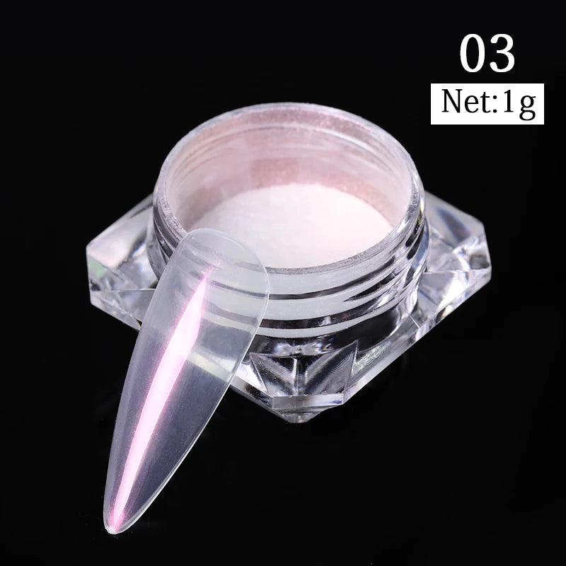 White Pearl Nail Powder Glitter Wedding Bride Nail Design Aurora Rubbing Dust Effect Fairy Powder Polish Flake
