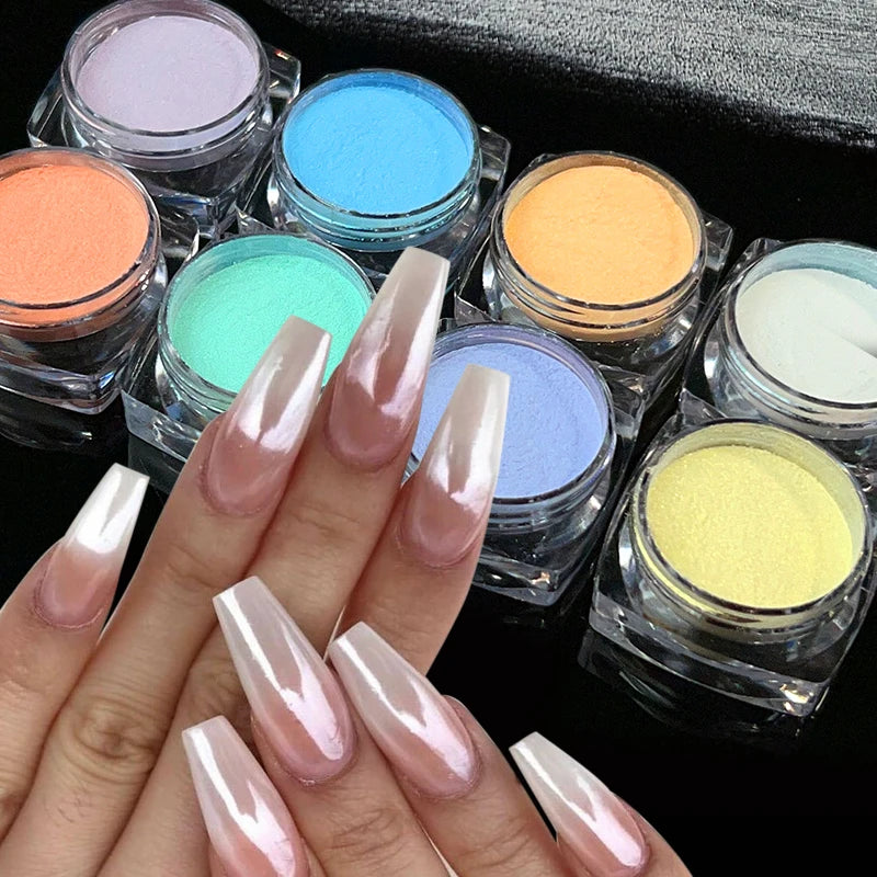 White Pearl Nail Powder Glitter Wedding Bride Nail Design Aurora Rubbing Dust Effect Fairy Powder Polish Flake