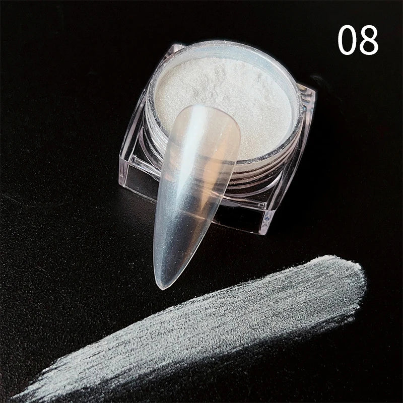 White Pearl Nail Powder Glitter Wedding Bride Nail Design Aurora Rubbing Dust Effect Fairy Powder Polish Flake