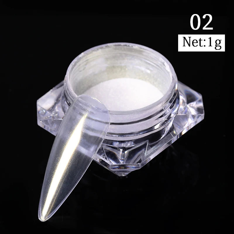 White Pearl Nail Powder Glitter Wedding Bride Nail Design Aurora Rubbing Dust Effect Fairy Powder Polish Flake