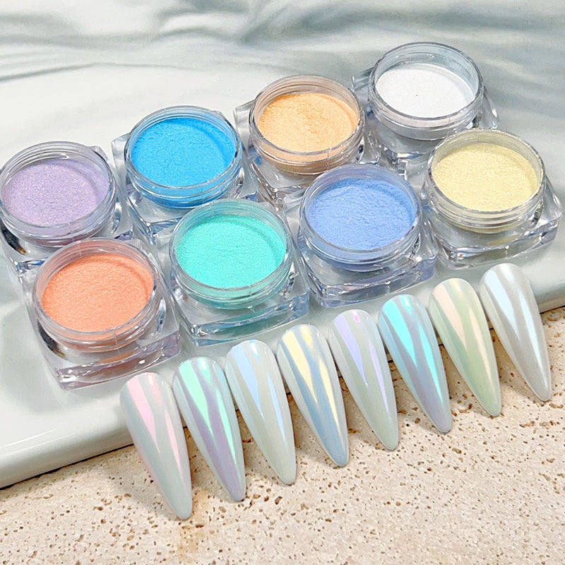 White Pearl Nail Powder Glitter Wedding Bride Nail Design Aurora Rubbing Dust Effect Fairy Powder Polish Flake