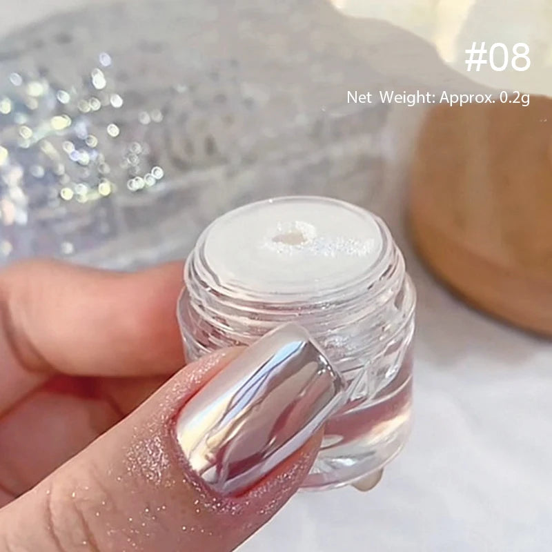 White Pearl Nail Powder Glitter Wedding Bride Nail Design Aurora Rubbing Dust Effect Fairy Powder Polish Flake