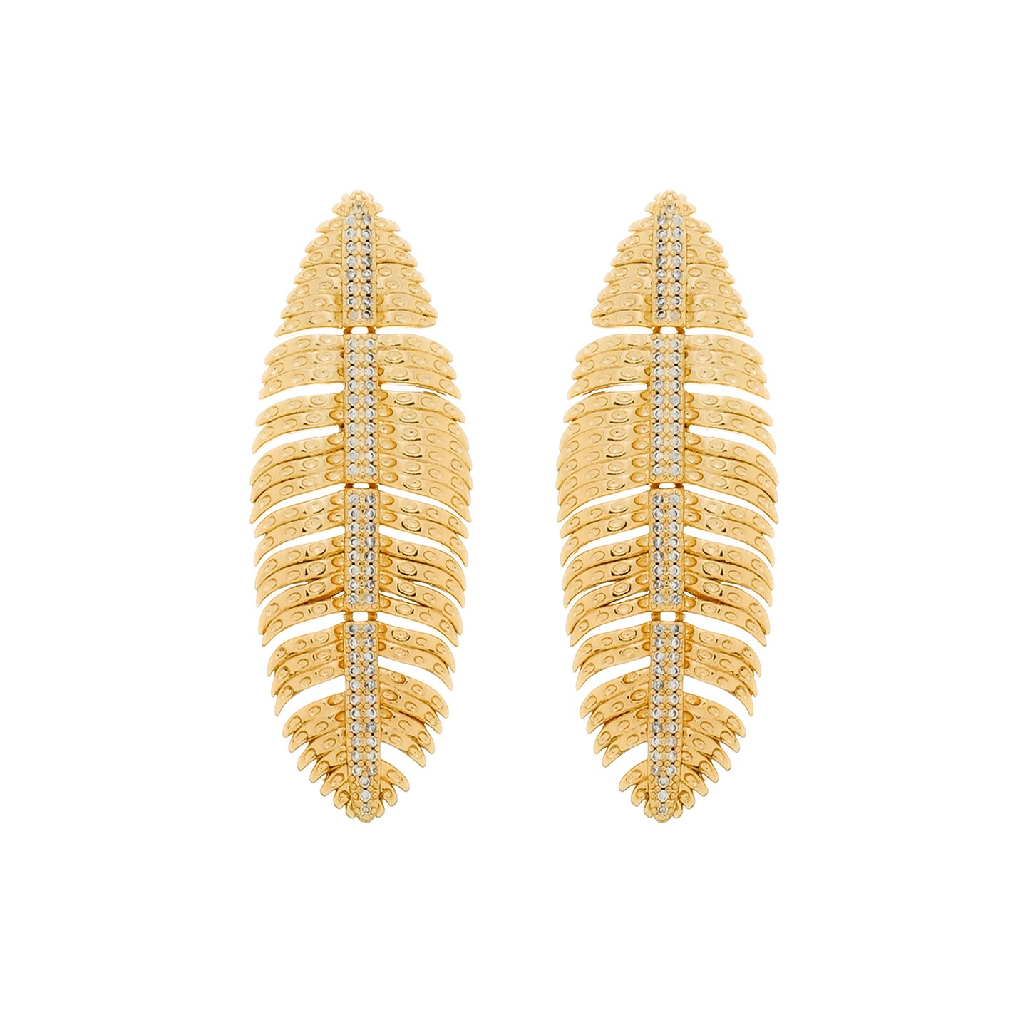 Brinco Dourado de Pena Cravejado de Zircônia