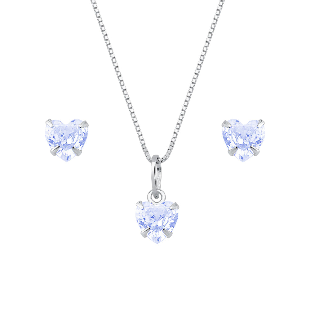 Conjunto de Coração Roxo em Zircônia Prata 925