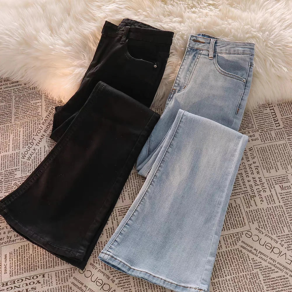 Light Wa Bell Bot Jeans Women's High Waist Slimming Versatile Drapey Floor Length Pants Spring Autumn Small Size