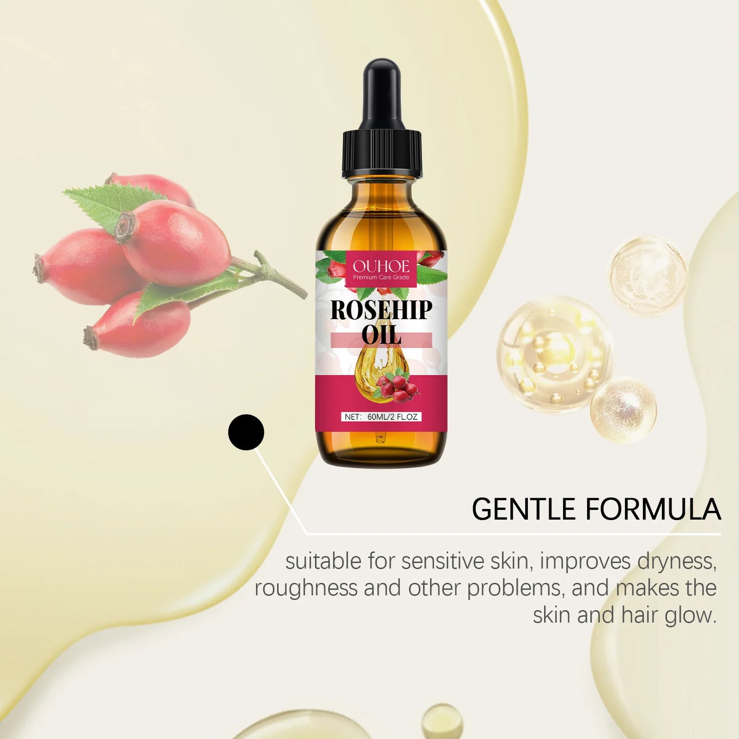 Organic Rosehip Oil Antioxidant Improve Fine Lines Wrinkles Firming Lifting Repair Moisturizer Nourish Smooth Hair Skin Care Oil