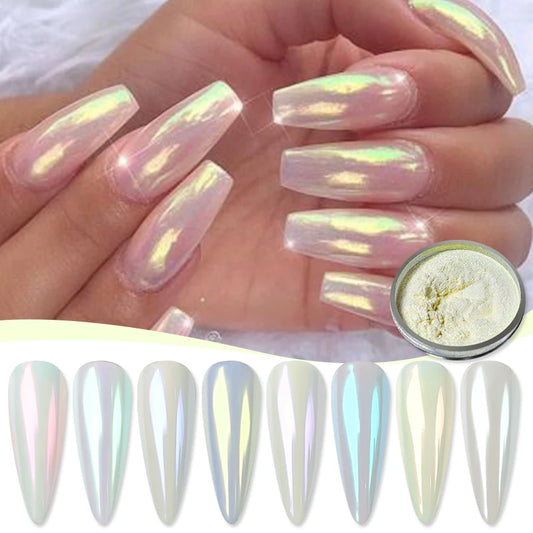 White Pearl Nail Powder Glitter Wedding Bride Nail Design Aurora Rubbing Dust Effect Fairy Powder Polish Flake