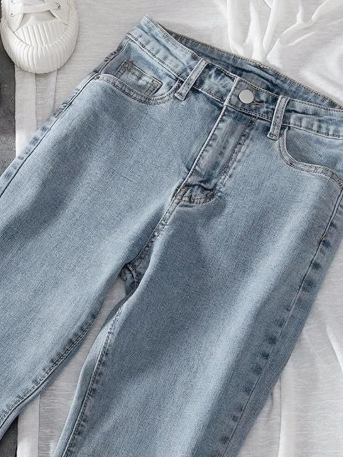 Light Wa Bell Bot Jeans Women's High Waist Slimming Versatile Drapey Floor Length Pants Spring Autumn Small Size