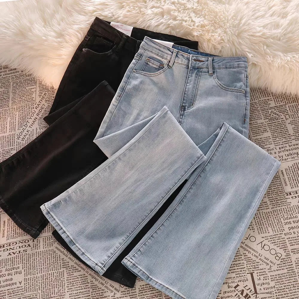 Light Wa Bell Bot Jeans Women's High Waist Slimming Versatile Drapey Floor Length Pants Spring Autumn Small Size