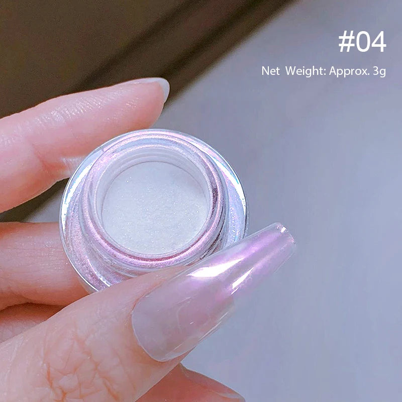 White Pearl Nail Powder Glitter Wedding Bride Nail Design Aurora Rubbing Dust Effect Fairy Powder Polish Flake