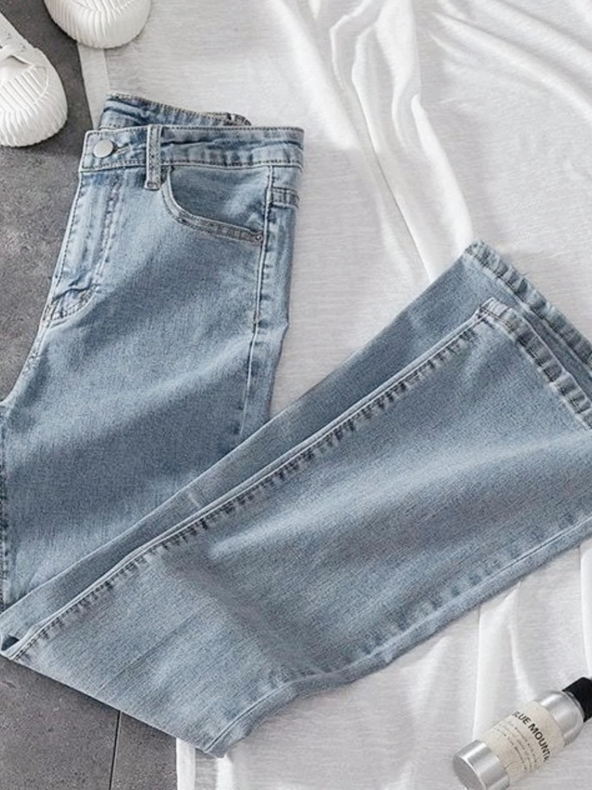 Light Wa Bell Bot Jeans Women's High Waist Slimming Versatile Drapey Floor Length Pants Spring Autumn Small Size
