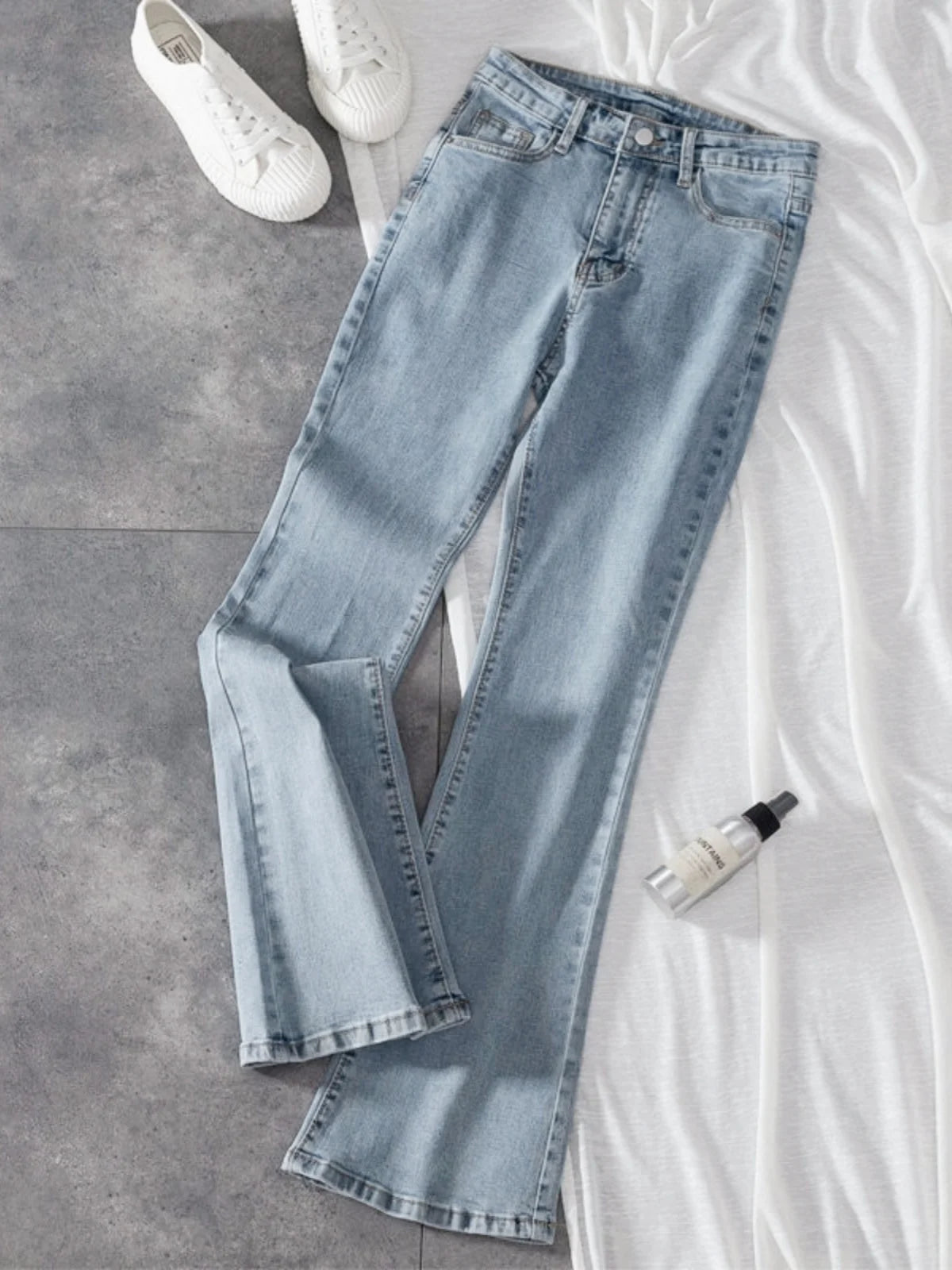 Light Wa Bell Bot Jeans Women's High Waist Slimming Versatile Drapey Floor Length Pants Spring Autumn Small Size