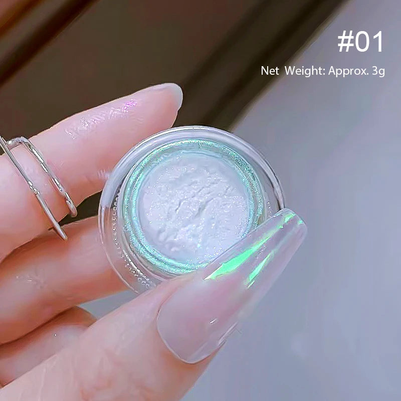 White Pearl Nail Powder Glitter Wedding Bride Nail Design Aurora Rubbing Dust Effect Fairy Powder Polish Flake