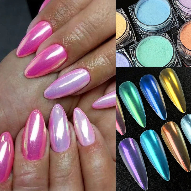 White Pearl Nail Powder Glitter Wedding Bride Nail Design Aurora Rubbing Dust Effect Fairy Powder Polish Flake