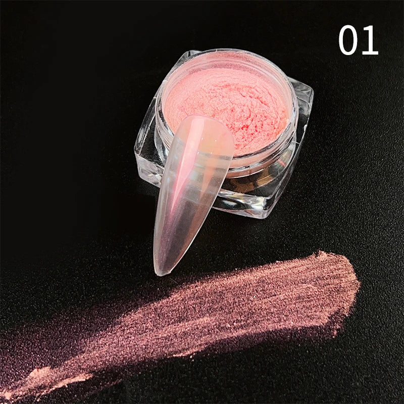 White Pearl Nail Powder Glitter Wedding Bride Nail Design Aurora Rubbing Dust Effect Fairy Powder Polish Flake