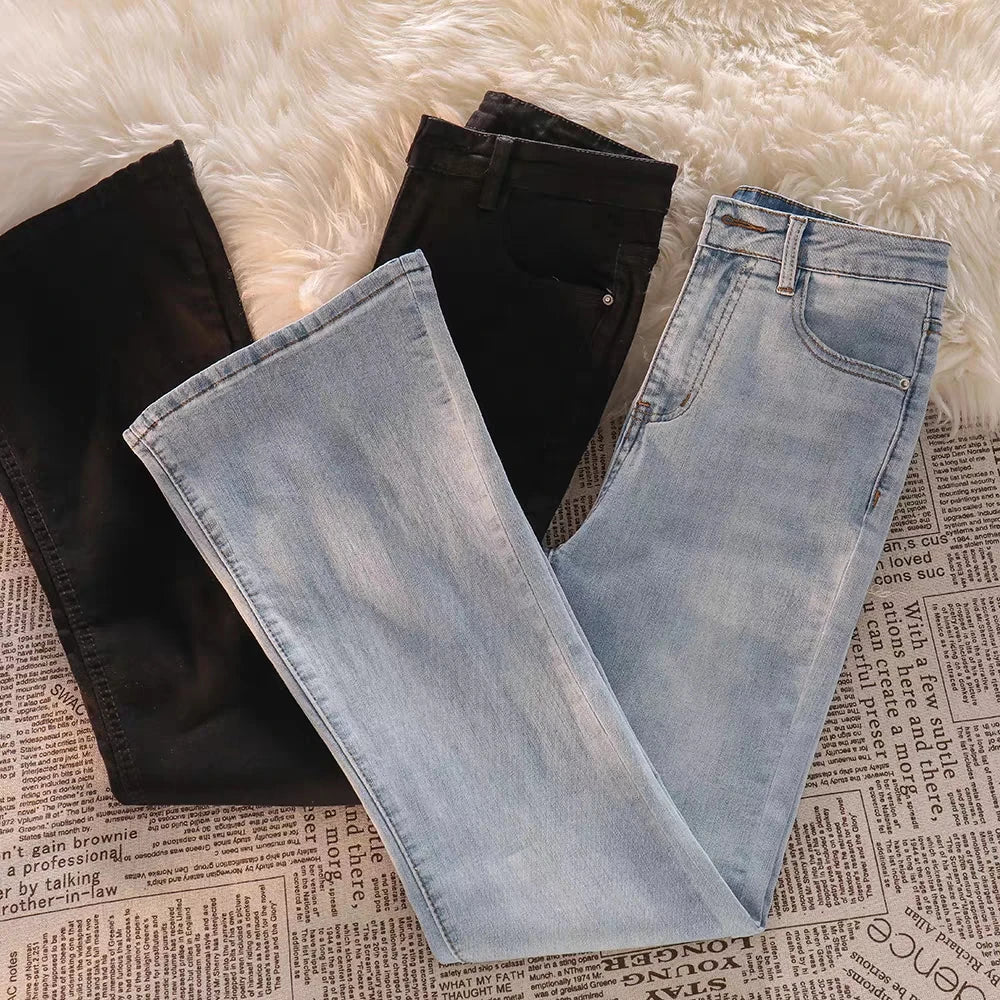 Light Wa Bell Bot Jeans Women's High Waist Slimming Versatile Drapey Floor Length Pants Spring Autumn Small Size