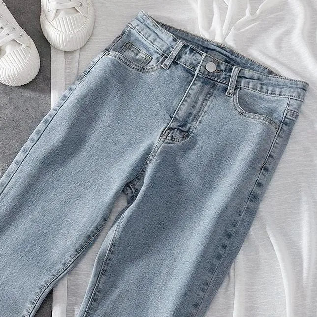 Light Wa Bell Bot Jeans Women's High Waist Slimming Versatile Drapey Floor Length Pants Spring Autumn Small Size