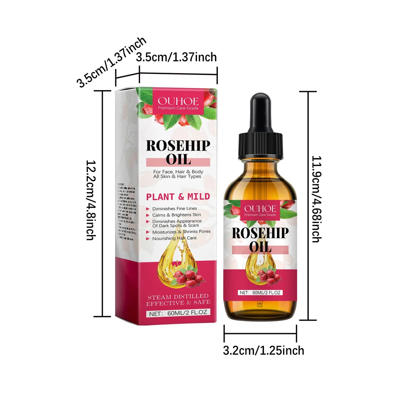 Organic Rosehip Oil Antioxidant Improve Fine Lines Wrinkles Firming Lifting Repair Moisturizer Nourish Smooth Hair Skin Care Oil