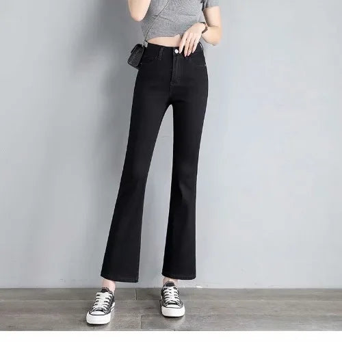 Light Wa Bell Bot Jeans Women's High Waist Slimming Versatile Drapey Floor Length Pants Spring Autumn Small Size