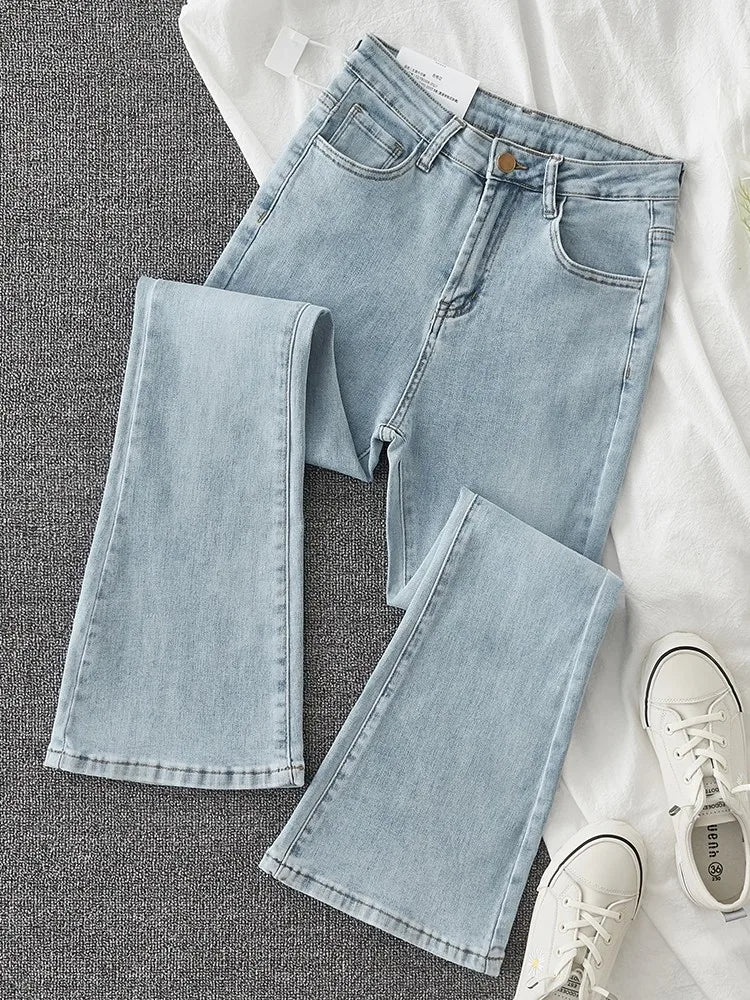 Light Wa Bell Bot Jeans Women's High Waist Slimming Versatile Drapey Floor Length Pants Spring Autumn Small Size