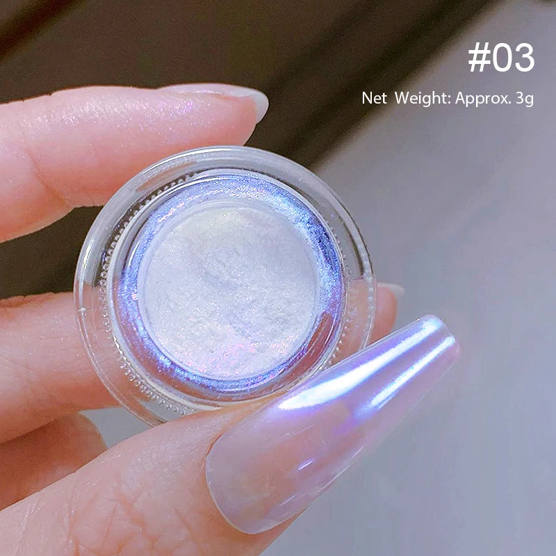 White Pearl Nail Powder Glitter Wedding Bride Nail Design Aurora Rubbing Dust Effect Fairy Powder Polish Flake