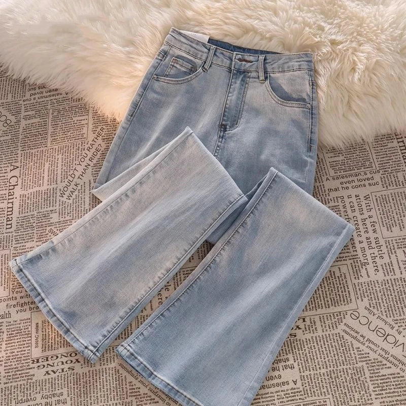 Light Wa Bell Bot Jeans Women's High Waist Slimming Versatile Drapey Floor Length Pants Spring Autumn Small Size