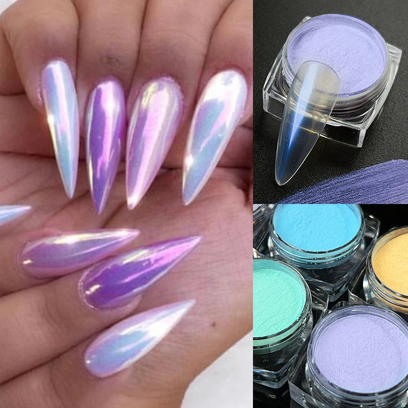 White Pearl Nail Powder Glitter Wedding Bride Nail Design Aurora Rubbing Dust Effect Fairy Powder Polish Flake