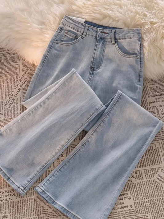 Light Wa Bell Bot Jeans Women's High Waist Slimming Versatile Drapey Floor Length Pants Spring Autumn Small Size