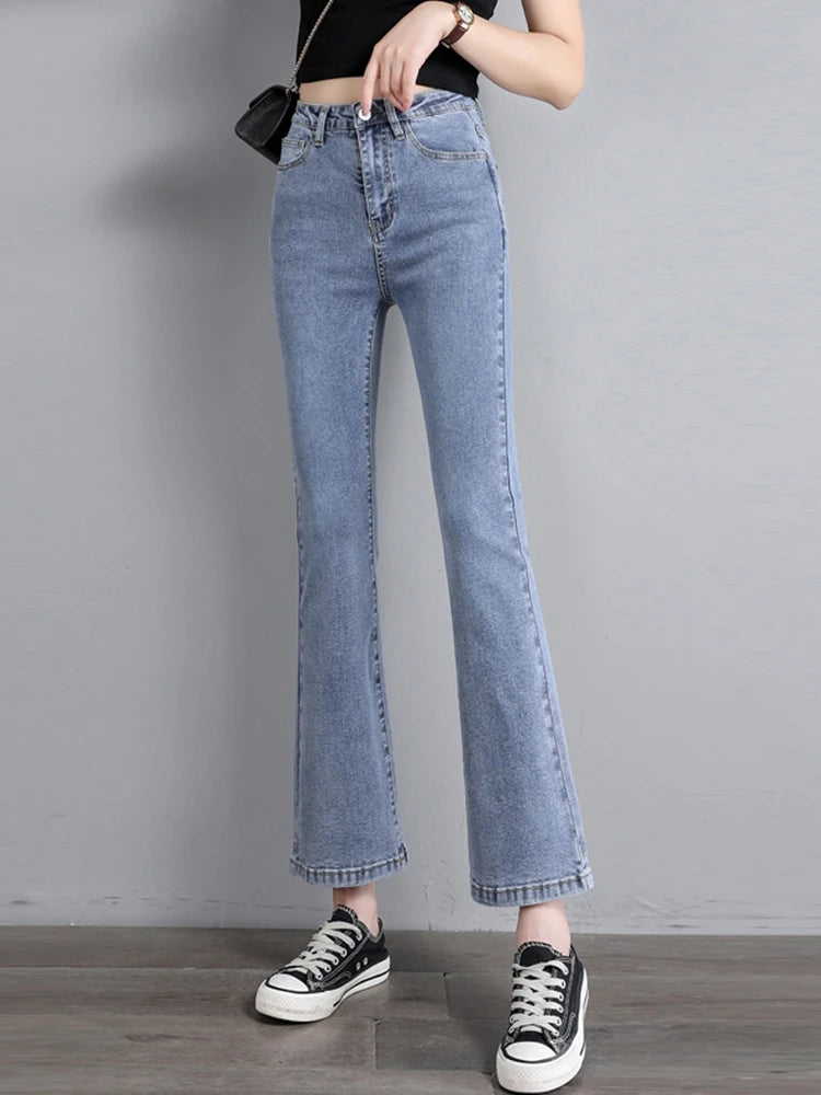 Light Wa Bell Bot Jeans Women's High Waist Slimming Versatile Drapey Floor Length Pants Spring Autumn Small Size