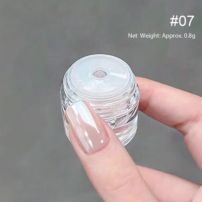 White Pearl Nail Powder Glitter Wedding Bride Nail Design Aurora Rubbing Dust Effect Fairy Powder Polish Flake